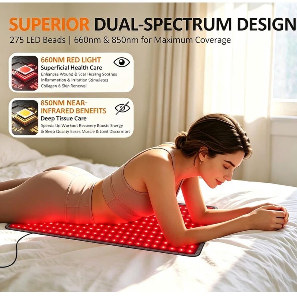 NEW Wearable Red Light Therapy Mat 275 Infrared LEDs 660nm & 850nm 24" x 12" - Picture 2 of 5